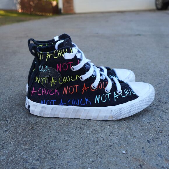 Converse “Not A Chuck” Graffiti High Top Sneakers Black Multi Youth Size 1 - Picture 7 of 11